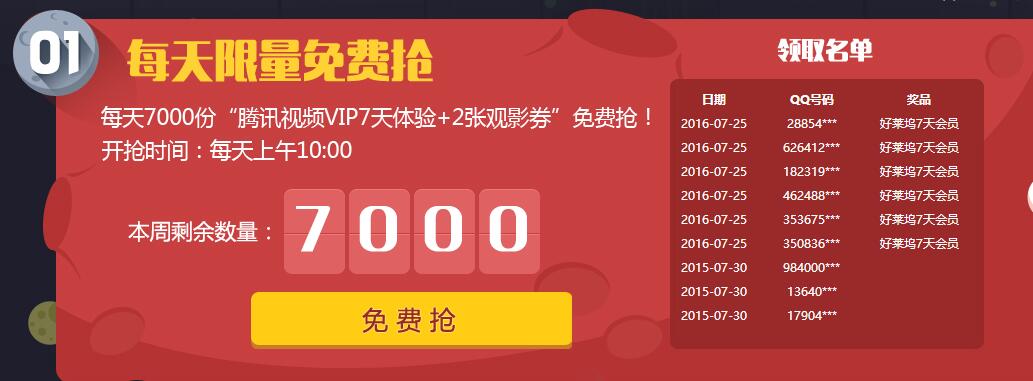 QQ会员好莱坞每天10点免费领取7000份7天好莱坞会员 免费会员VIP 活动线报  第3张