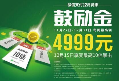 微信支付12月特惠鼓励金立减最高888元京东立减最高立减999元 优惠卡券 优惠福利  第1张