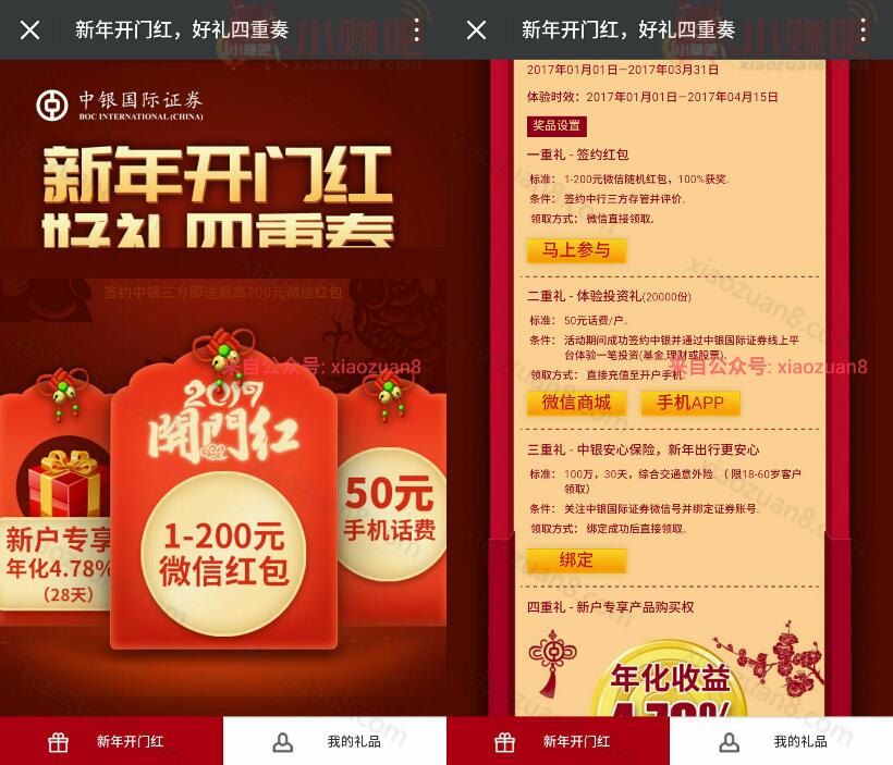 中国银行中银国际证券新年开户送1 200元微信红包和50元话费 免费话费 微信红包 0撸羊毛 理财羊毛  第3张