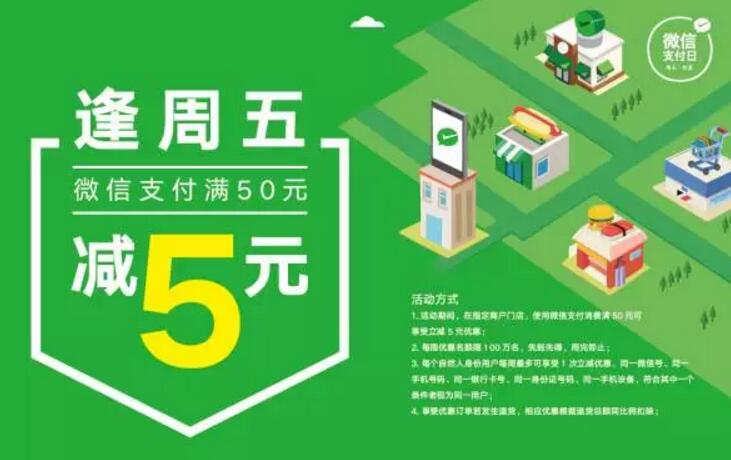指定商户门店微信支付每周五立减5元 优惠卡券 优惠福利  第1张