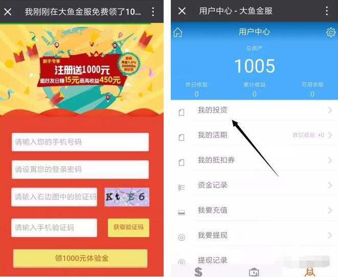 大鱼金服注册邀请送1000元体验金30天收益5 450元现金 0撸羊毛 理财羊毛  第3张