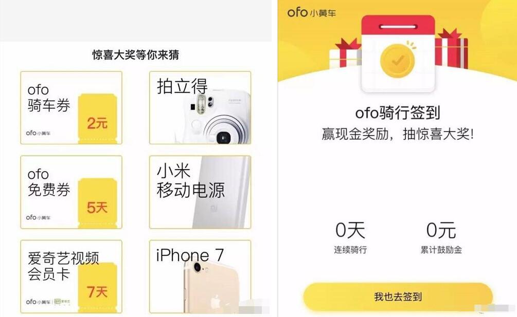 ofo骑行签到抽奖送2 5天免费骑行券、爱奇艺会员 免费会员VIP 出行优惠券 活动线报  第3张