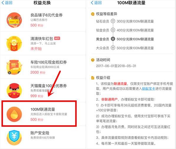 支付宝app蚂蚁积分兑换联通100M流量 免费流量 活动线报  第4张