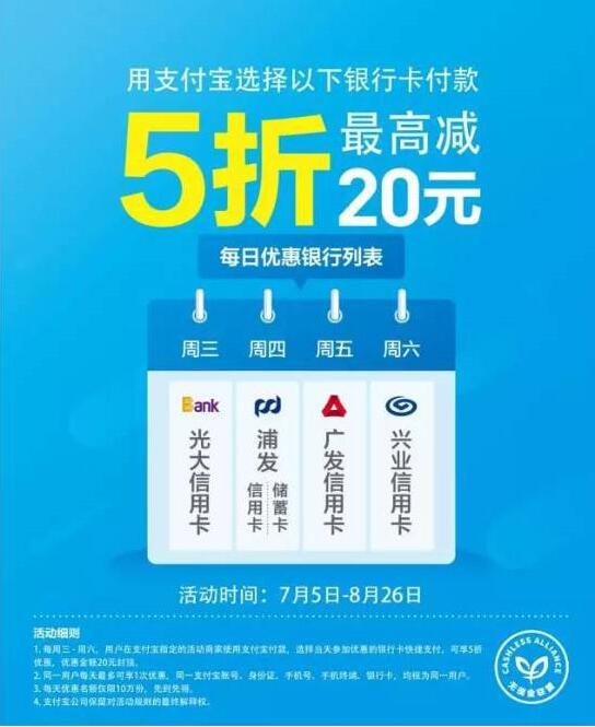 支付宝权益指定信用卡日享5折最高立减20元 优惠卡券 优惠福利  第2张
