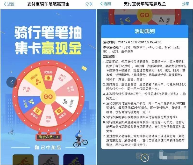 支付宝骑行集卡抽奖送1 88元现金红包 支付宝红包 活动线报  第3张