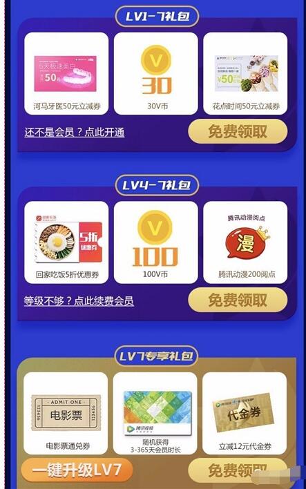 腾讯视频会员等级奖励最高领电影通兑券和3 365天随机会员 电影票优惠 免费会员VIP 优惠福利  第3张