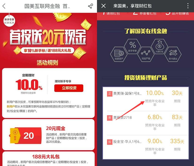 国美金融首次投资100元送20元现金红包 投资羊毛 理财羊毛  第3张