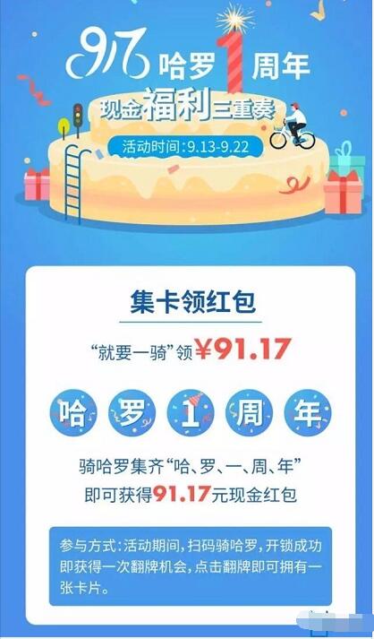哈罗单车集齐哈罗1周年送91.17元现金红包奖励 微信红包 活动线报  第2张