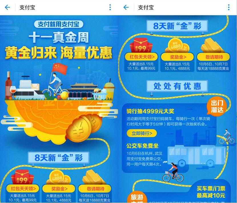 支付宝十一黄金周打牌国庆放价优惠 优惠卡券 优惠福利  第3张