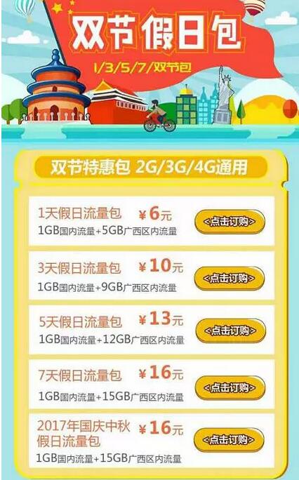 广西联通国庆中秋假日16元优惠购买16G流量 免费流量 优惠福利  第3张