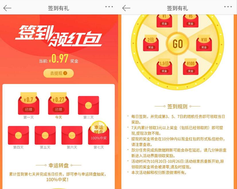 新浪微博APP签到领红包累积3元提现支付宝 支付宝红包 活动线报  第3张