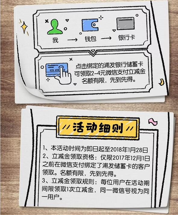 微信支付绑定了浦发储蓄卡领2 4元微信支付立减金 优惠卡券 优惠福利  第2张