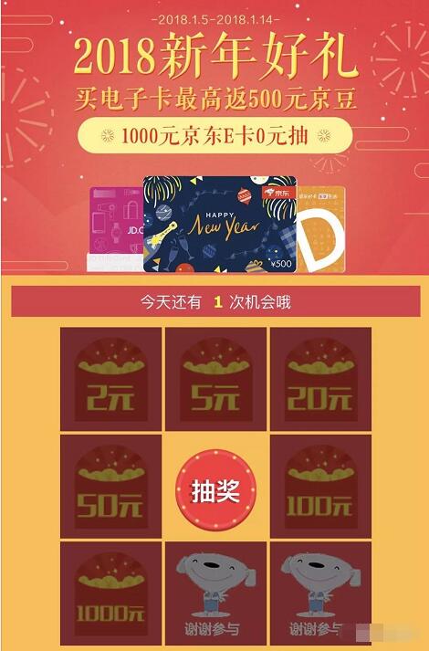 京东2018新年好礼e卡抽奖送2 1000元京东e卡 京东 活动线报  第3张