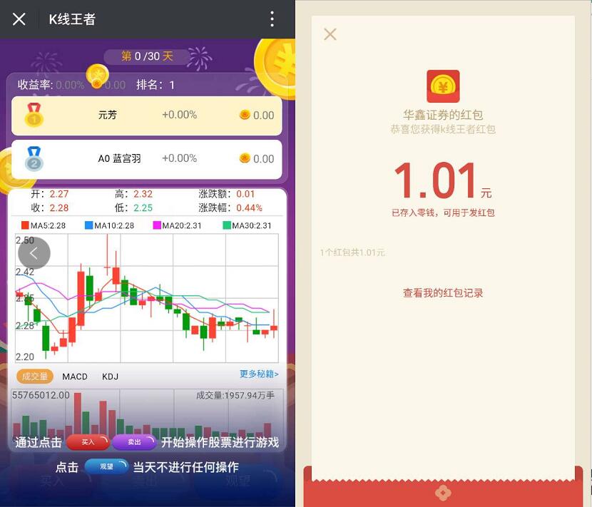 华鑫证券K线王者模拟游戏送1.01元微信红包 微信红包 活动线报  第3张