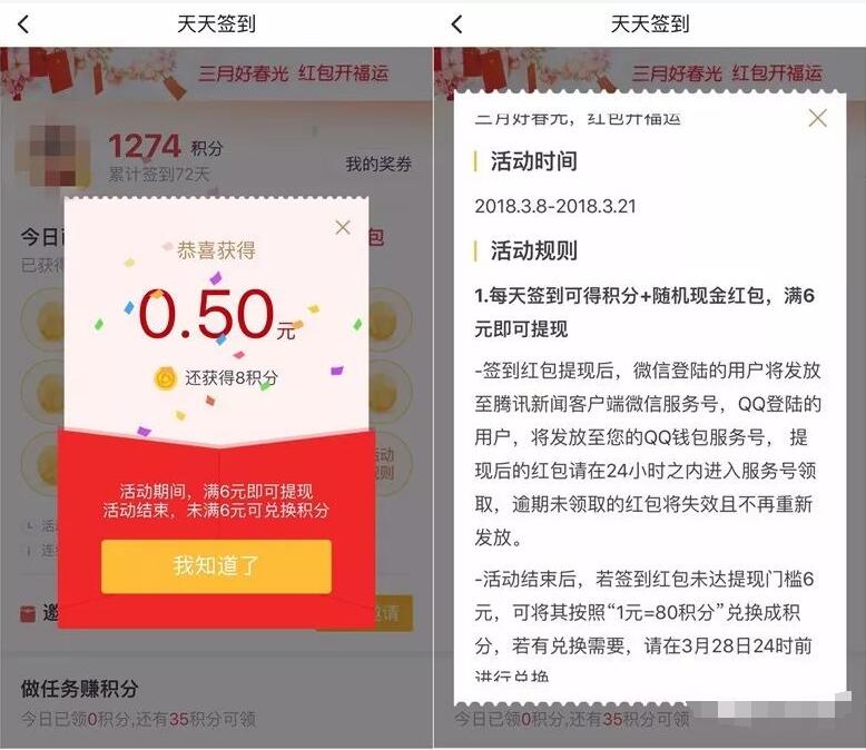腾讯新闻三月好春光连续签到6元微信红包/QQ红包 微信红包 活动线报  第3张