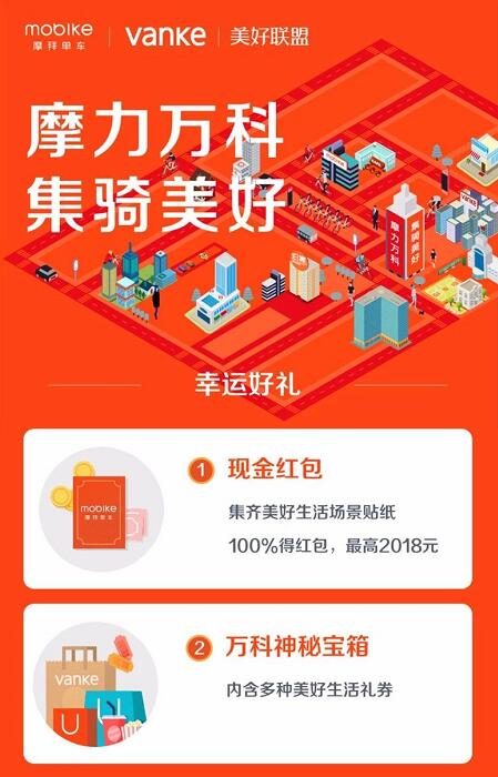 摩拜单车携手万科集骑美好集齐贴纸送最高2018元现金 微信红包 活动线报  第1张