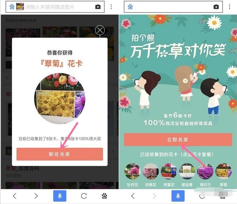 百度识图前往拍花赢大奖抽奖送100 500M流量 免费流量 活动线报  第3张