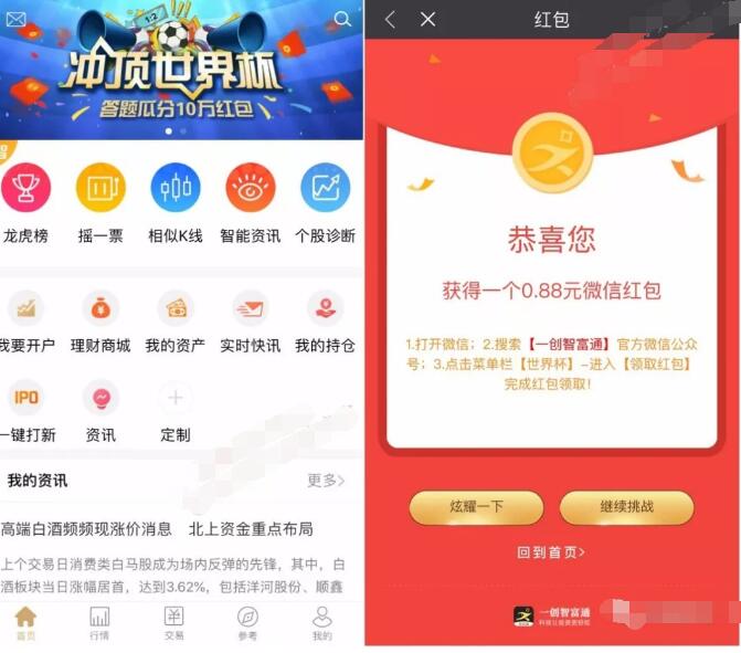 一创智富通举办冲顶世界杯抽奖送0.3 200元微信红包 微信红包 活动线报  第3张