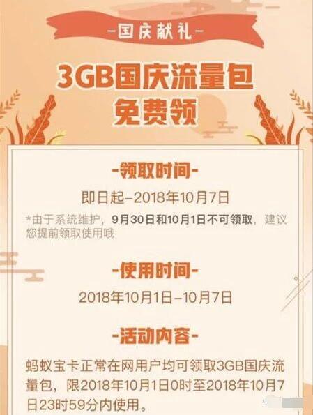联通蚂蚁宝卡国庆献礼免费领取3G联通流量 免费流量 活动线报  第2张