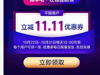 京东嗨翻11.11每天10点抢京东11.11元立减券
