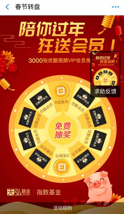 支付宝天弘基金春节转盘抽奖送优酷VIP会员 免费会员VIP 优惠福利  第3张