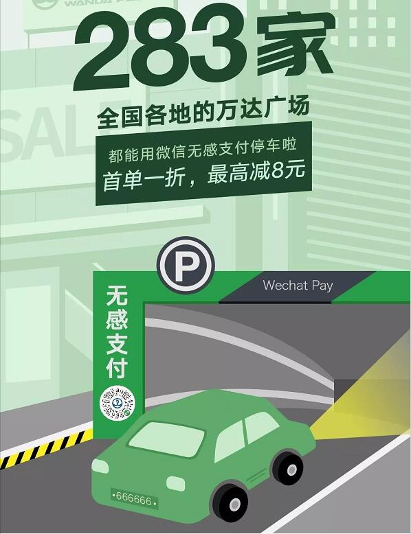 万达广场首单一折微信无感支付停车费最高立减88元 出行优惠券 优惠福利  第1张