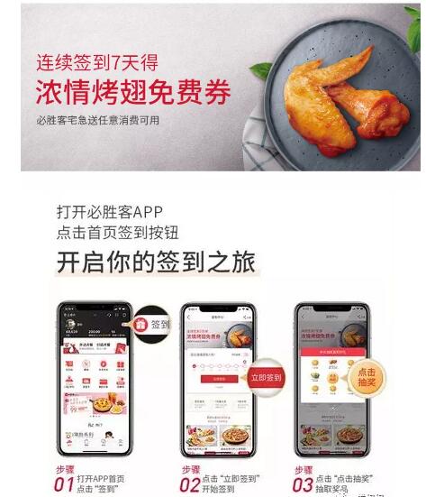 必胜客APP连续签到7天可免费领取浓情烤翅1份 优惠卡券 优惠福利  第1张