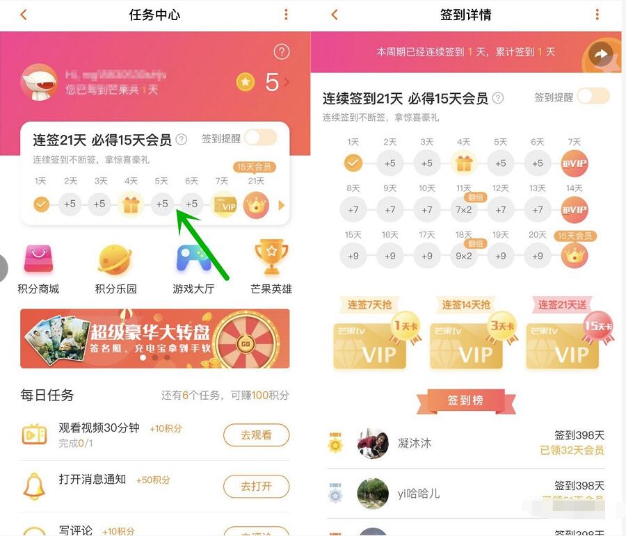 芒果TV客户端连续签到送最高19天芒果TV会员 免费会员VIP 活动线报  第3张