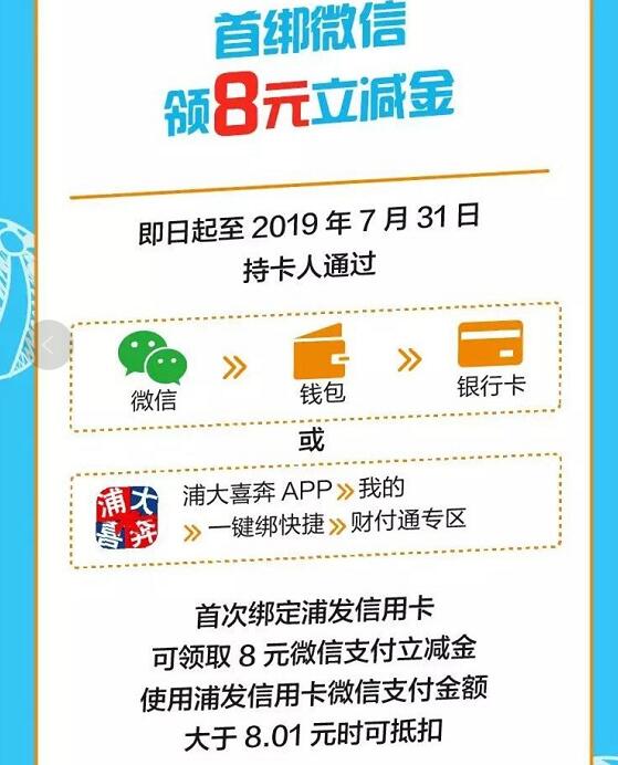 微信绑定浦发信用卡可领8元微信支付立减金 优惠卡券 优惠福利  第1张