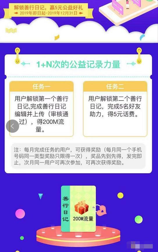 中国移动发布善行日记送200M免费流量+5元话费 免费话费 免费流量 活动线报  第3张