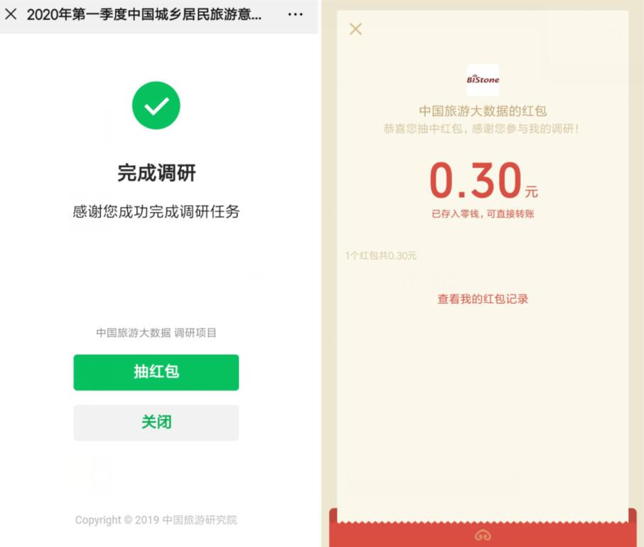 中国旅游大数据居民出游意愿调查送0.3元微信红包 微信红包 活动线报  第3张