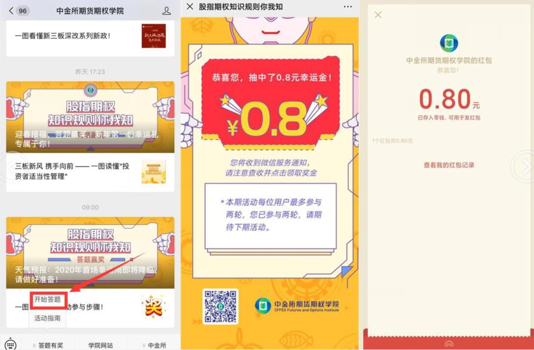 中金所期货期权学院答题抽0.8元微信红包 微信红包 活动线报  第2张