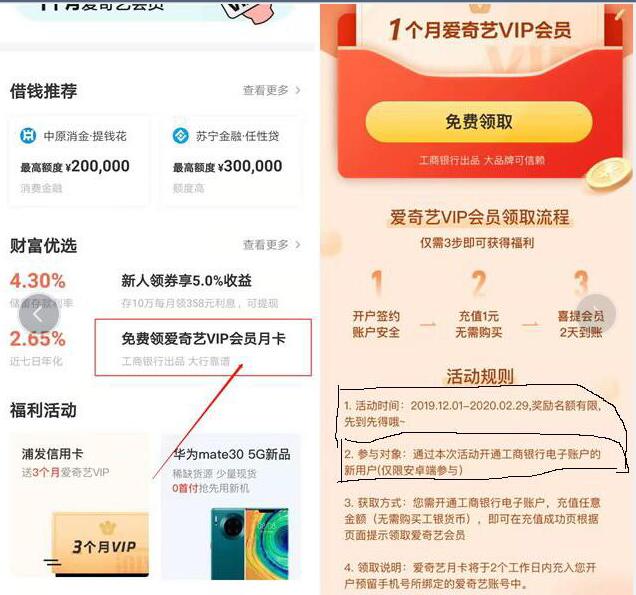 爱奇艺App开通工商银行电子账户送1个月爱奇艺会员 免费会员VIP 优惠福利  第2张