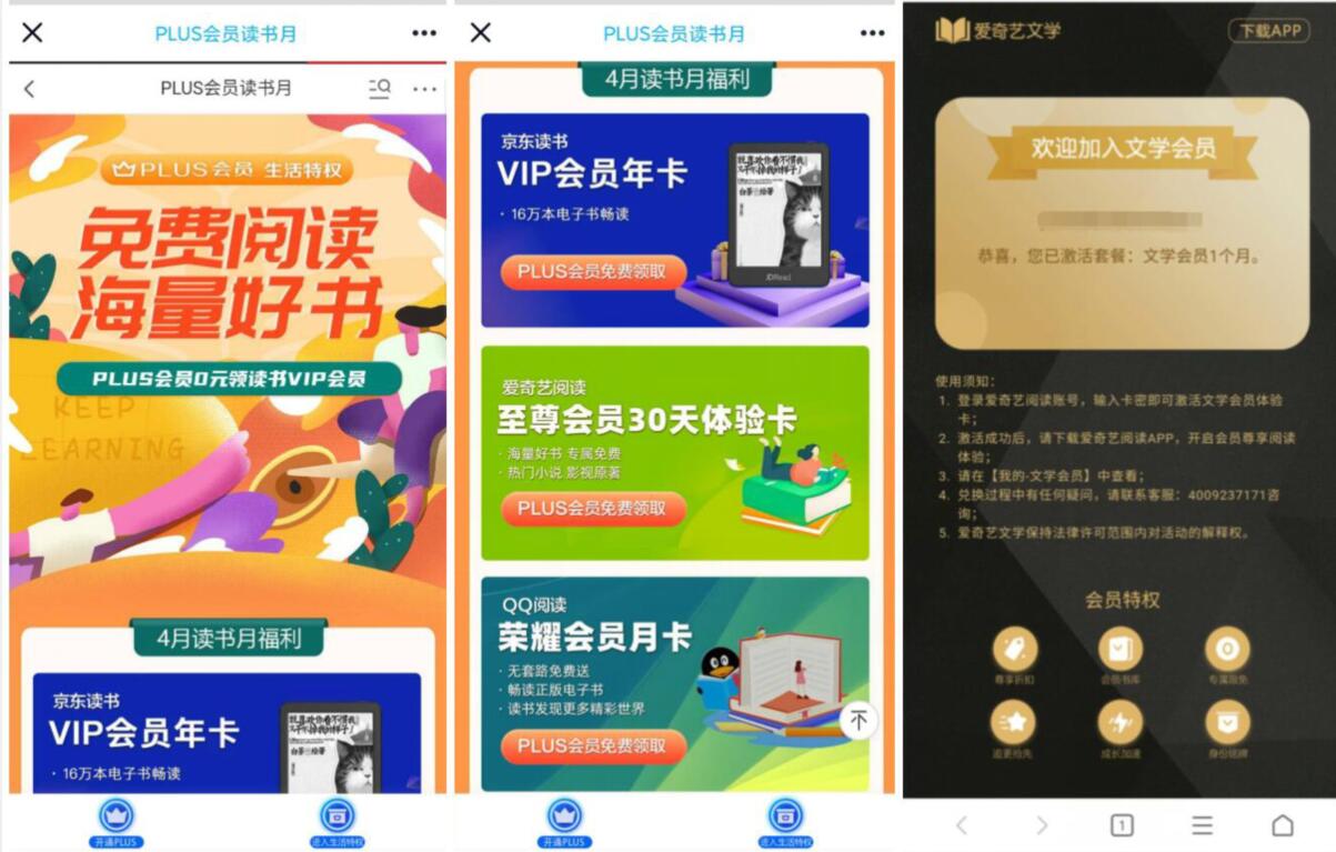 京东PLUS会员读书月，免费领爱奇艺阅读QQ阅读会员 京东读书会员 京东 优惠福利  第3张