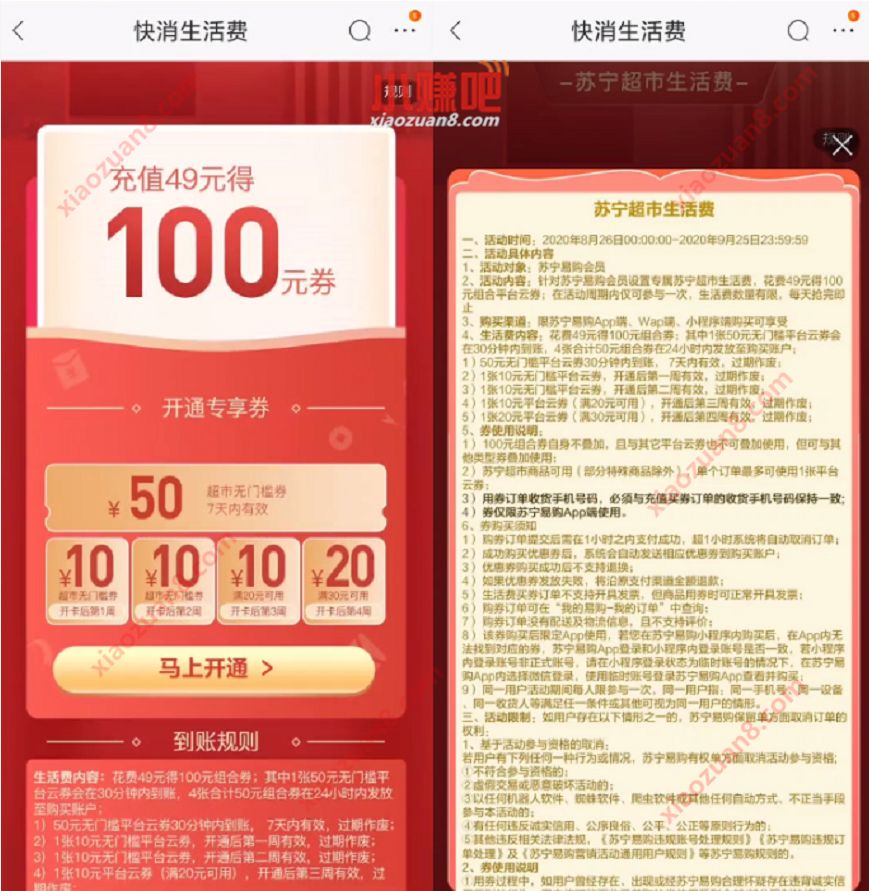 苏宁超市生活费，花费49元得100元消费券 苏宁超市生活费 苏宁易购 优惠福利  第3张