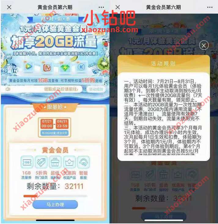广东移动1元月体验黄金会员，送20G广东移动流量 广东移动流量 免费流量 活动线报  第3张