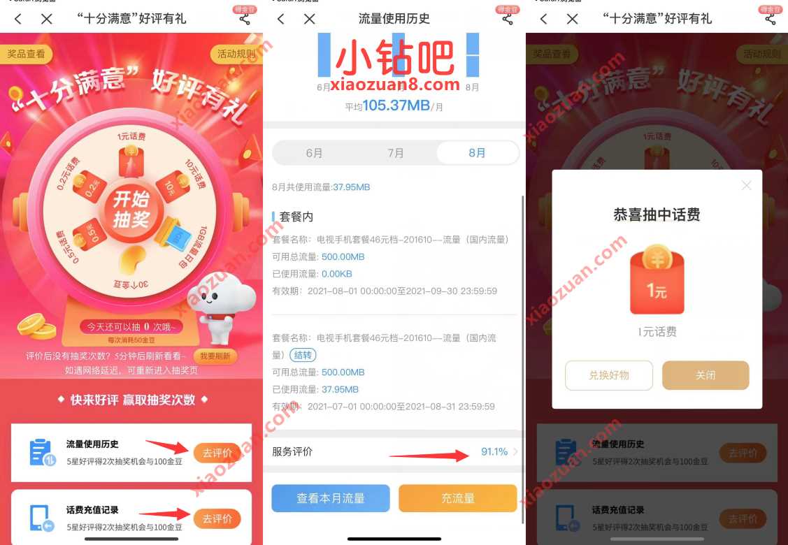 中国电信“十分满意”好评有礼抽奖送1 5元电信话费 免费电信话费 电信话费 免费话费 活动线报  第3张
