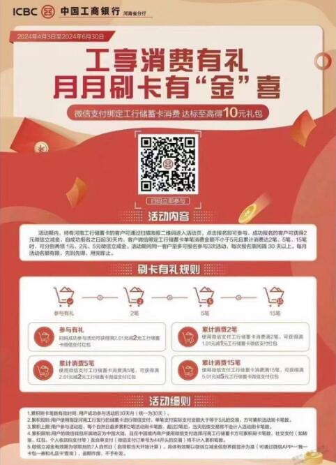 微信立减金10元，河南工行微信月月刷4月 微信月月刷活动 工行活动 工行立减金活动 银行立减金活动 微信立减金活动 活动线报  第1张