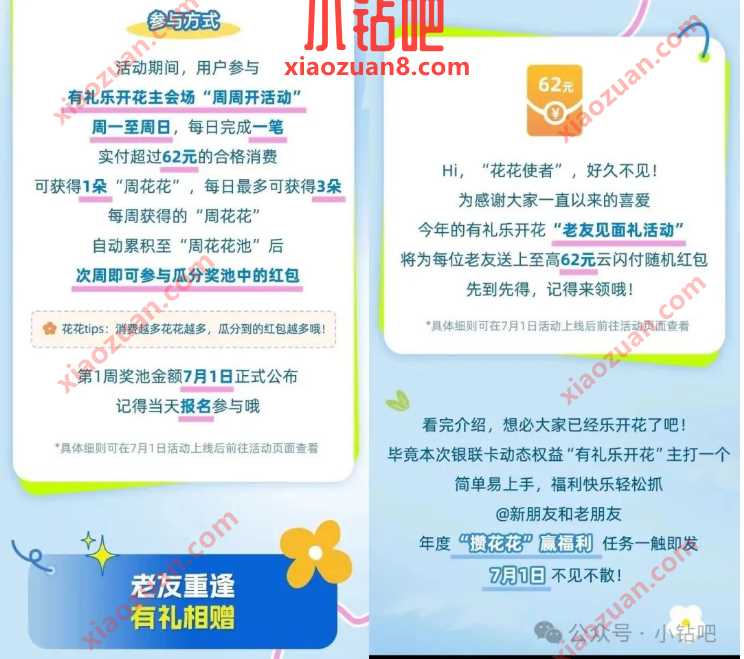 云闪付“有礼乐开花”7月1日回归 云闪付活动 云闪付红包 活动线报 第1张 云闪付“有礼乐开花”7月1日回归 云闪付活动 云闪付红包 活动线报 第1张