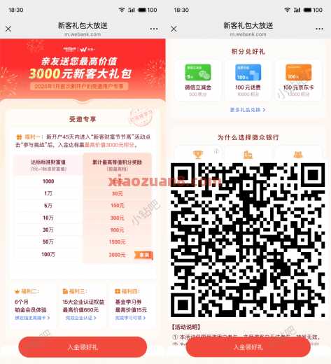 微众银行新客礼包，最高3000元立减金