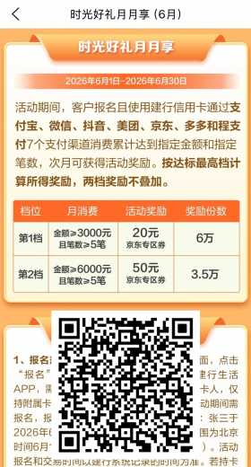 详细阅读:建行时光好礼月月享攻略,撸50京东e卡 建行时光好礼月月享攻略,撸50京东e卡